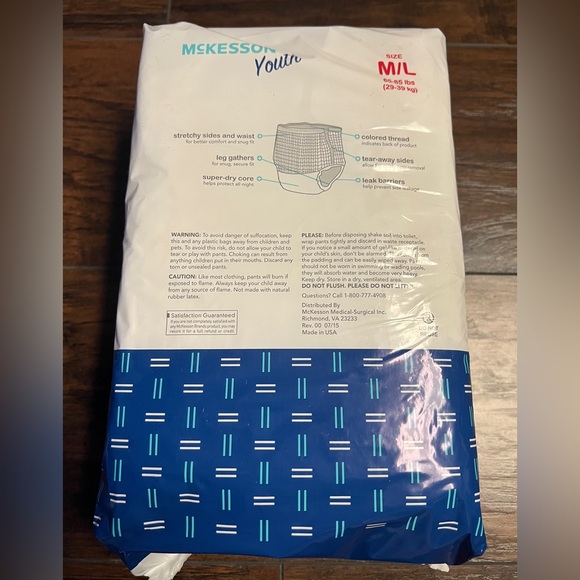 McKesson Youth Absorbent Underwear Size M/L 65-85 ibs Waist Size 15.4-34.7in - Picture 2 of 5